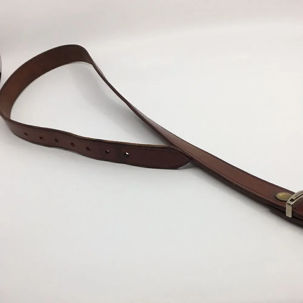 Vintage Cabelas cowhide leather belt brass grommets silver tone buckle Sz 32